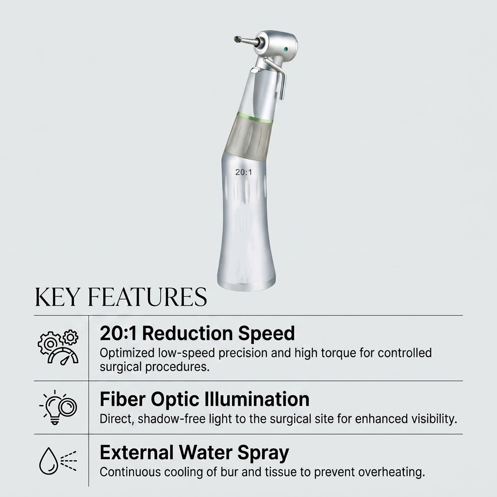 20 to 1 speed reduction handpiece features