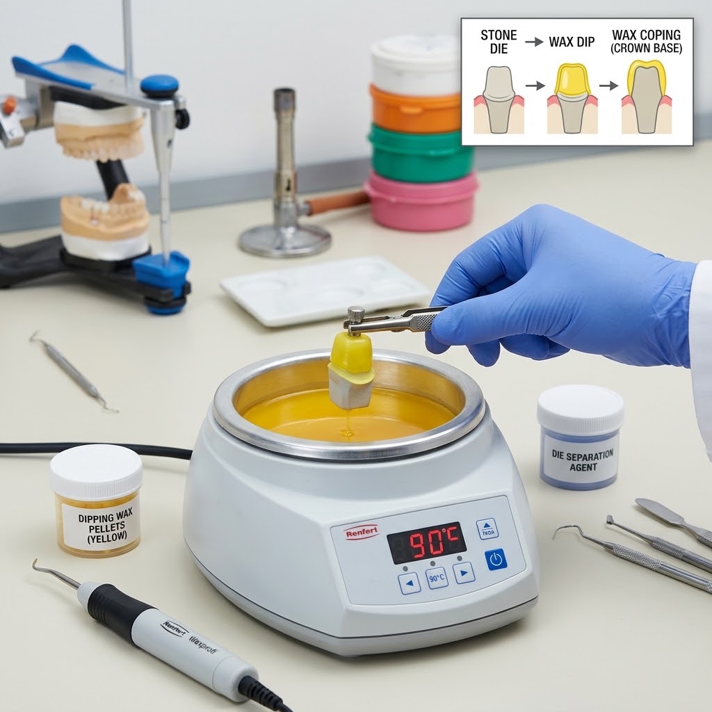removable die wax coping dipping wax application
